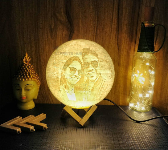 Qubix 3D Wired Multi Color (16 Colors) with Remote - 3D Moon lamp with photo and message