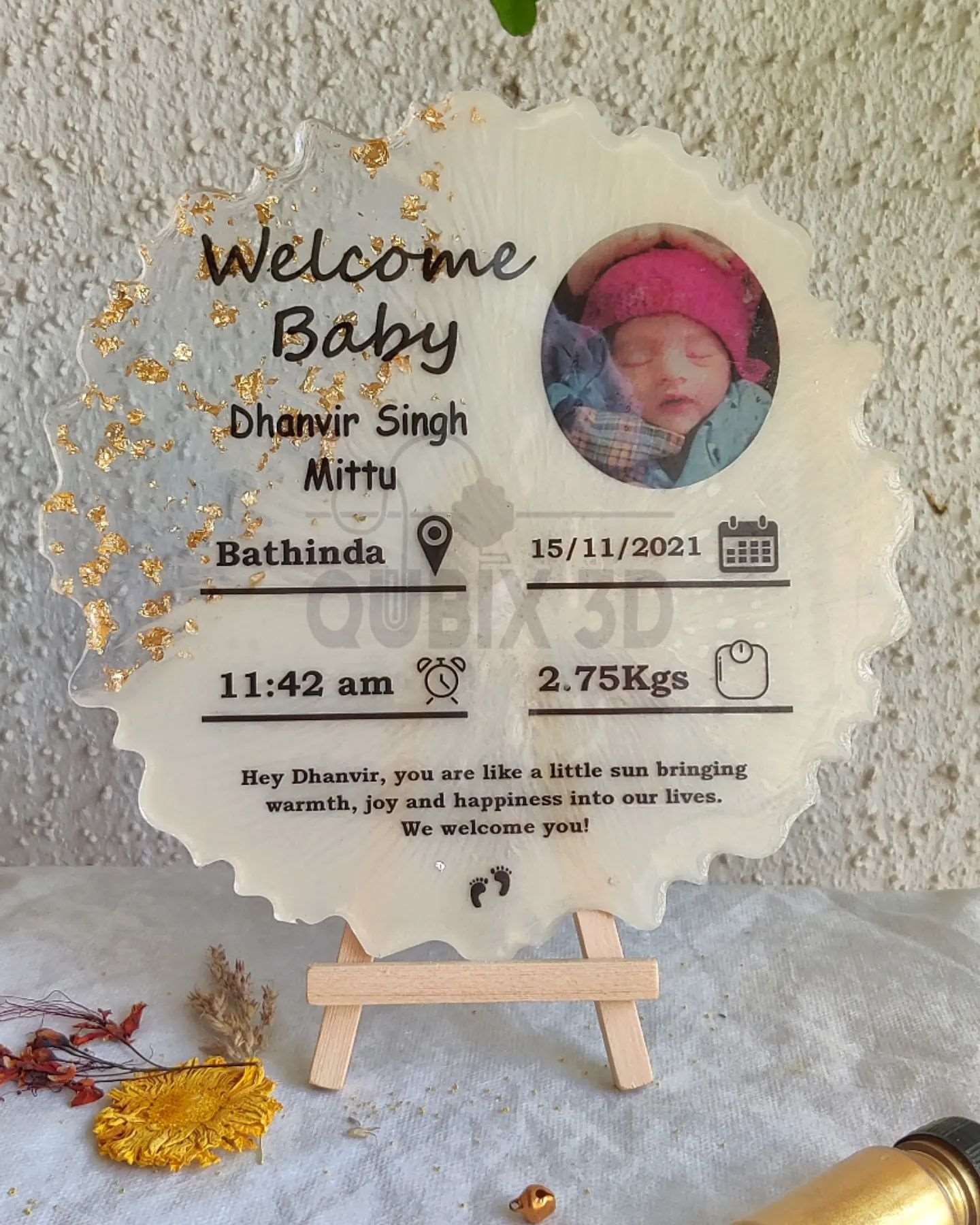 Qubix 3D Resin Welcome Baby Frame