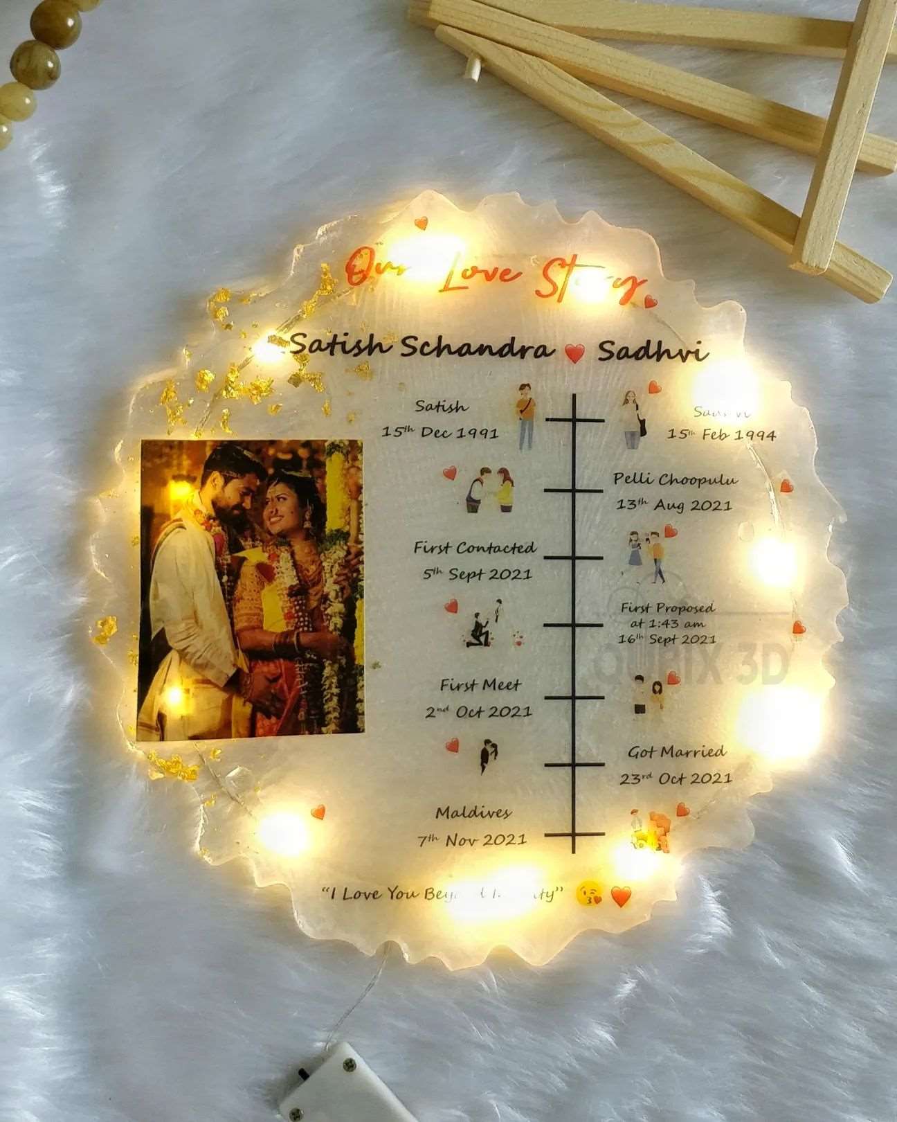 Qubix 3D Our Love Story Resin Frame - White