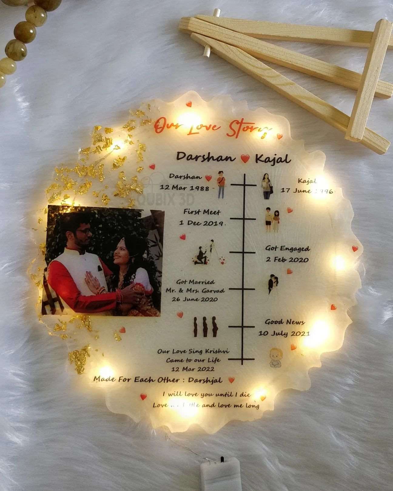 Qubix 3D Our Love Story Resin Frame - White