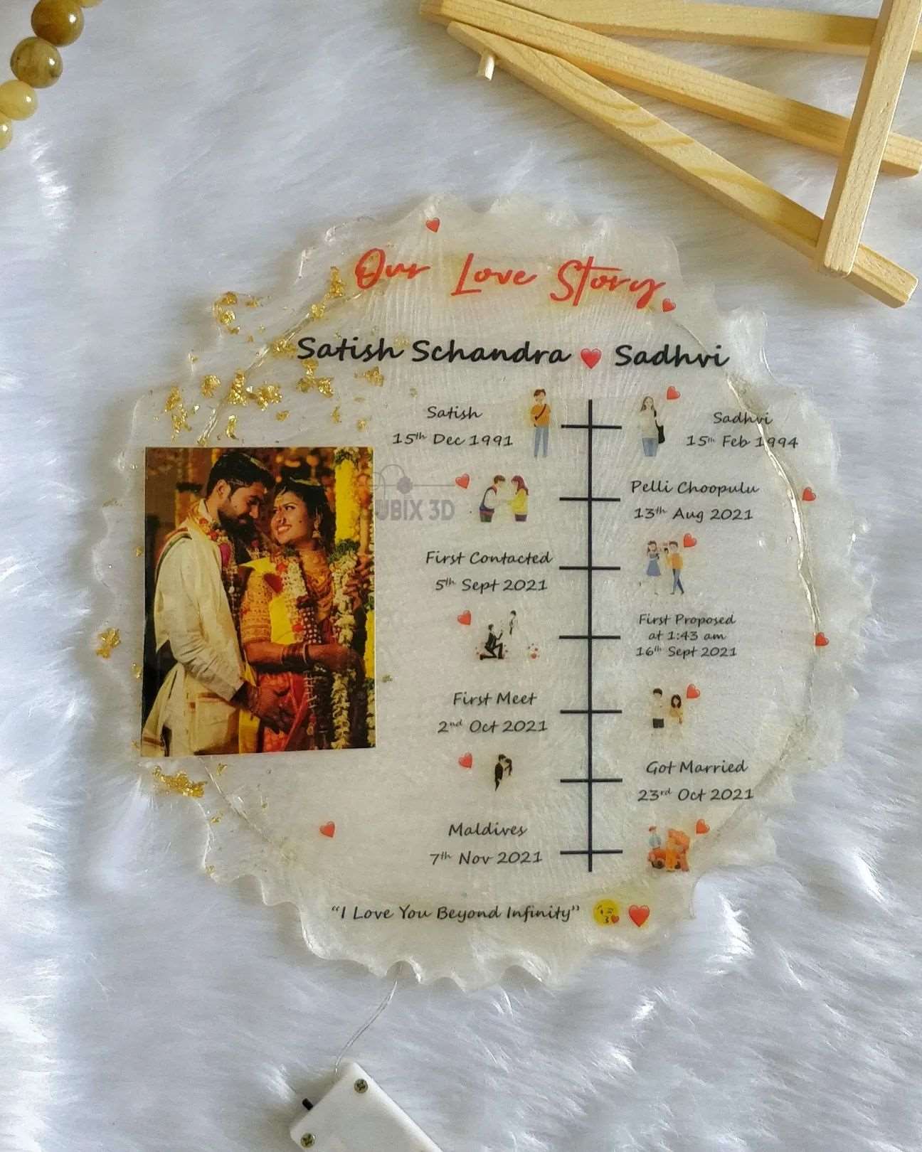 Qubix 3D Our Love Story Resin Frame - White