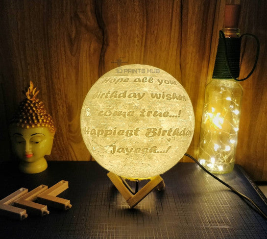 Qubix 3D Wired Single Color - 3D Moon lamp with photo and message